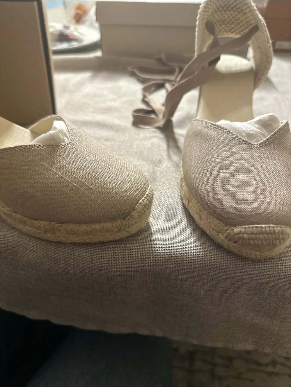 Soludos Natural Beige Espadrille Wedge with Ankle Tie